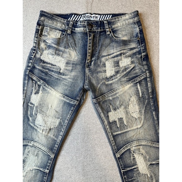 RGSTR Jeans Mens 31x30 Blue Distressed Repair Patch Slim Skinny Stretch Denim - Picture 8 of 16